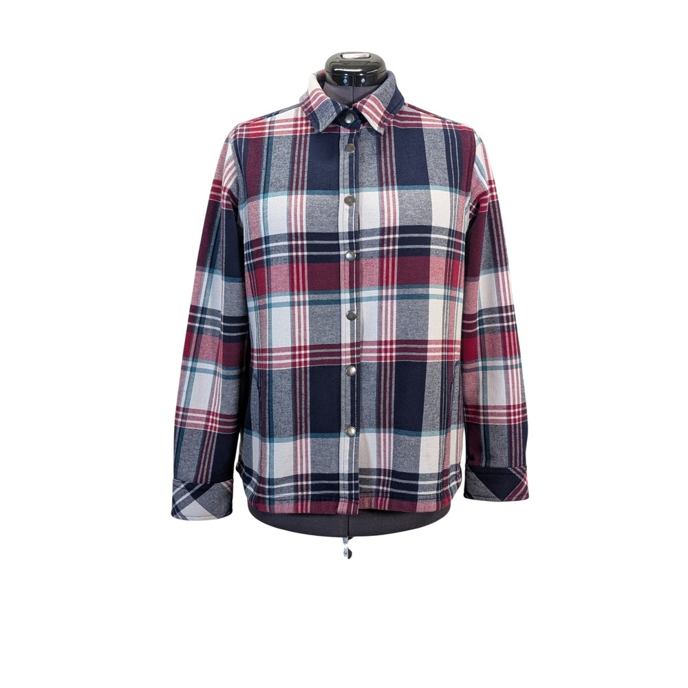 Orvis Pinnacle Shirt Jacket Womens L Plaid Fleece Lined Flannel Snap Front